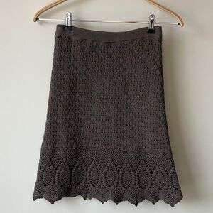 ATHLETA Cutback Brown Crochet A-Line Cotton Skirt w/ Elastic Waist Women’s XS